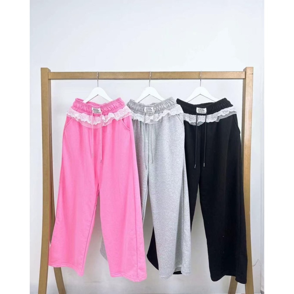 [現貨+預購] VENUSY｜正韓🇰🇷 - 韓女必備✔ 韓國女裝｜純棉雙層蕾絲運動長褲-細節圖8