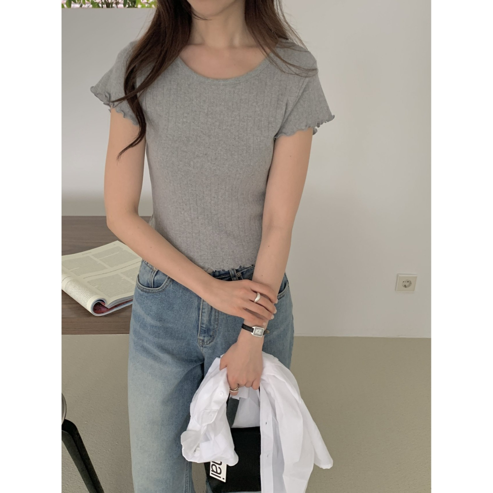 VENUSY｜正韓🇰🇷 - 𝟷𝟶𝟶%棉☀ 韓國女裝｜純棉木耳袖鏤空短袖T恤 韓國T恤-細節圖7