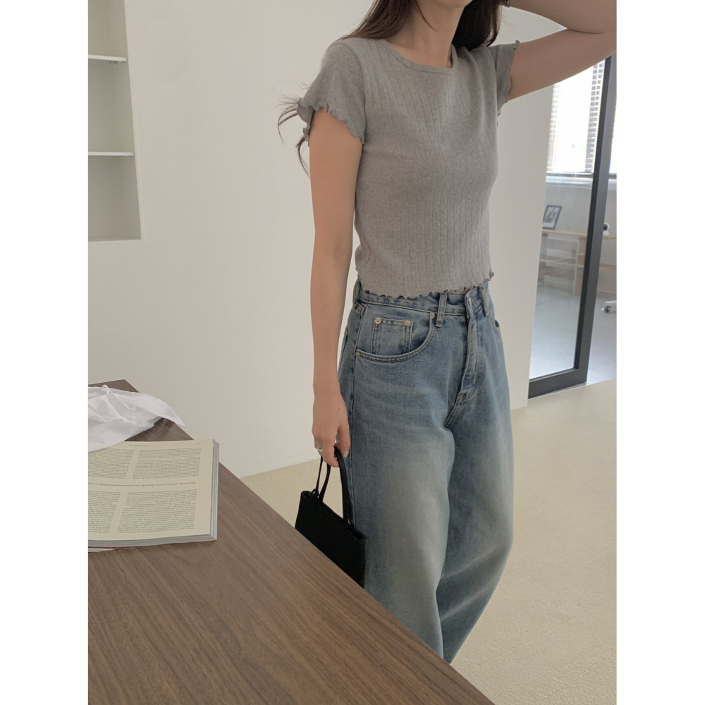 VENUSY｜正韓🇰🇷 - 𝟷𝟶𝟶%棉☀ 韓國女裝｜純棉木耳袖鏤空短袖T恤 韓國T恤-細節圖8