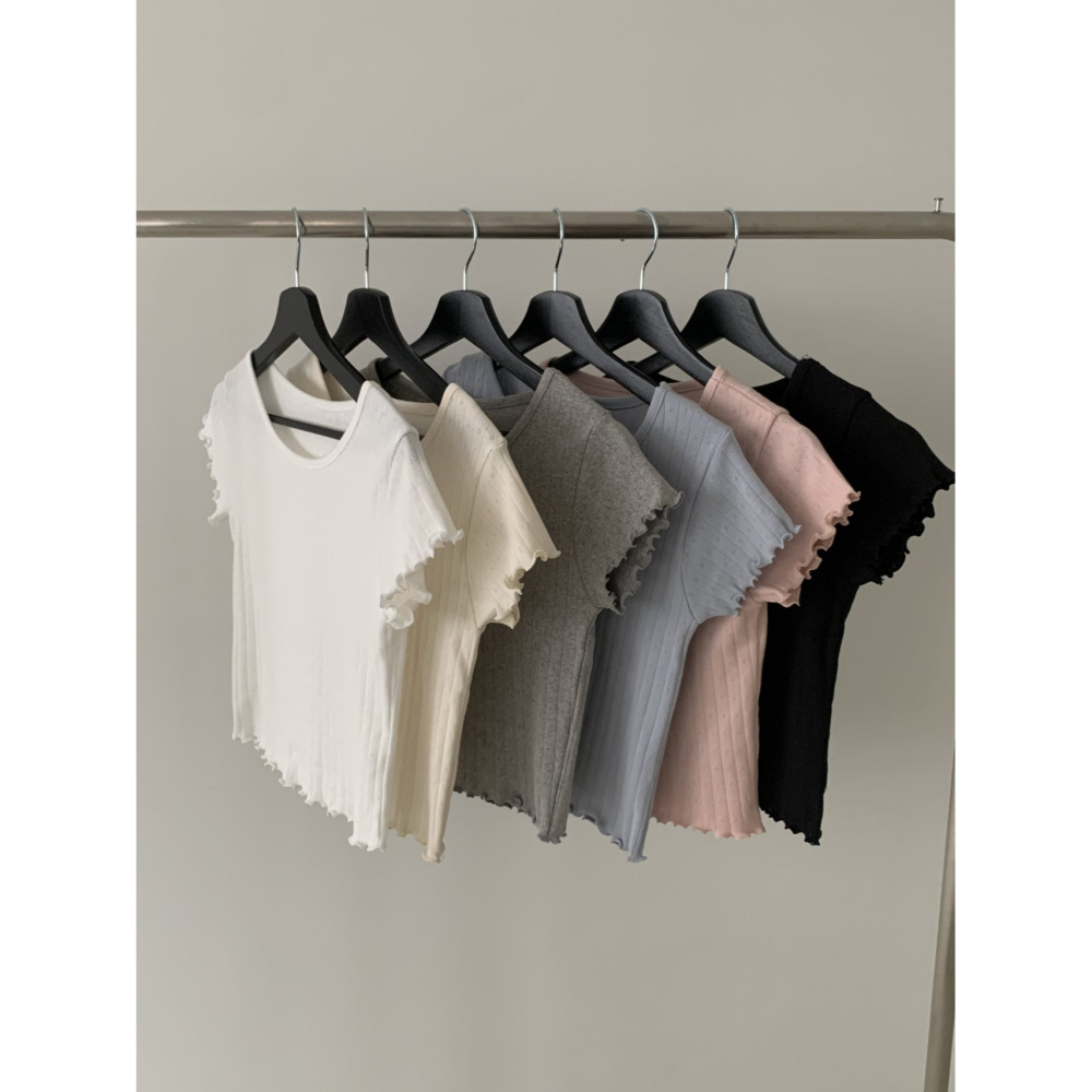 VENUSY｜正韓🇰🇷 - 𝟷𝟶𝟶%棉☀ 韓國女裝｜純棉木耳袖鏤空短袖T恤 韓國T恤-細節圖11