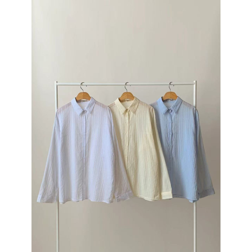 VENUSY｜正韓🇰🇷 - 純棉透氣舒適☀ 韓國女裝｜純棉透視條紋襯衫 韓國襯衫-細節圖8