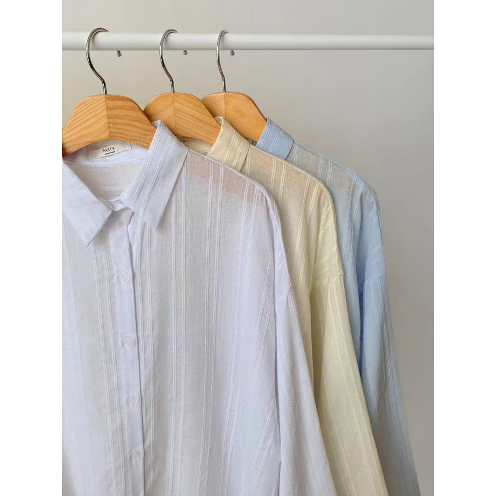 VENUSY｜正韓🇰🇷 - 純棉透氣舒適☀ 韓國女裝｜純棉透視條紋襯衫 韓國襯衫-細節圖9