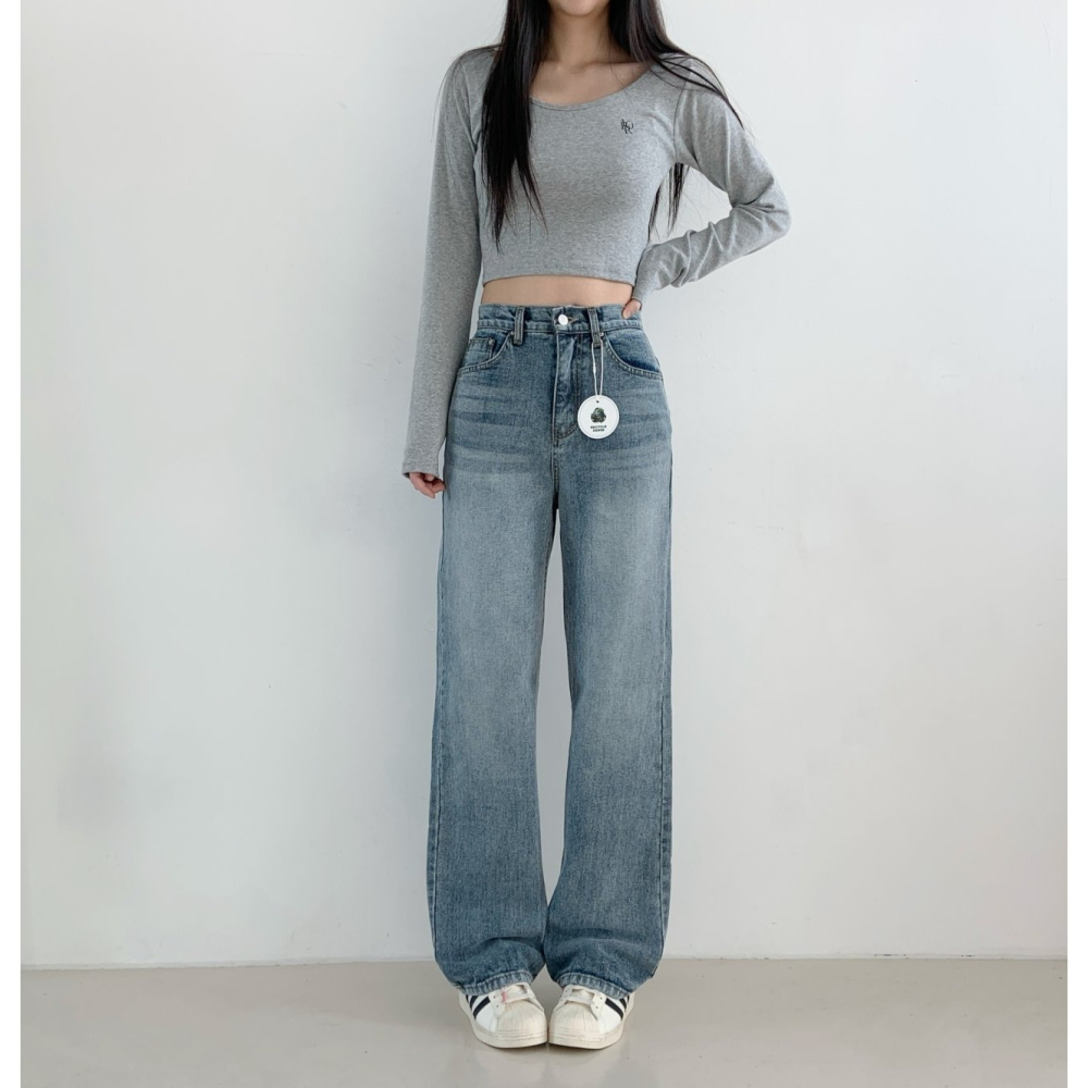 VENUSY｜正韓🇰🇷 - 𝟷𝟶𝟶%棉☀ 韓國女裝｜純棉復古直筒牛仔褲 韓國牛仔褲-細節圖2