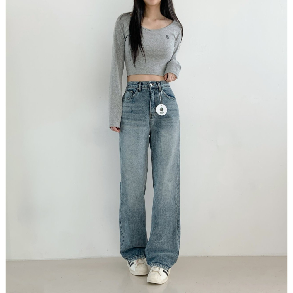 VENUSY｜正韓🇰🇷 - 𝟷𝟶𝟶%棉☀ 韓國女裝｜純棉復古直筒牛仔褲 韓國牛仔褲-細節圖3