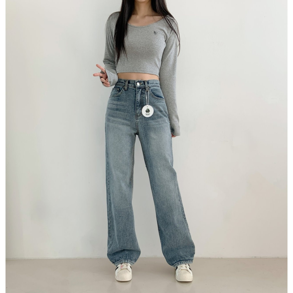 VENUSY｜正韓🇰🇷 - 𝟷𝟶𝟶%棉☀ 韓國女裝｜純棉復古直筒牛仔褲 韓國牛仔褲-細節圖4