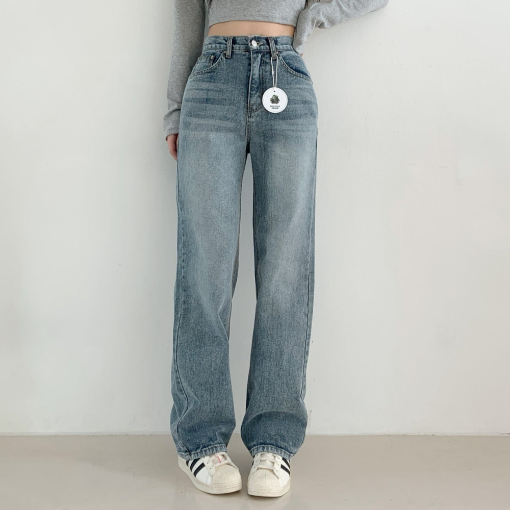 VENUSY｜正韓🇰🇷 - 𝟷𝟶𝟶%棉☀ 韓國女裝｜純棉復古直筒牛仔褲 韓國牛仔褲-細節圖5