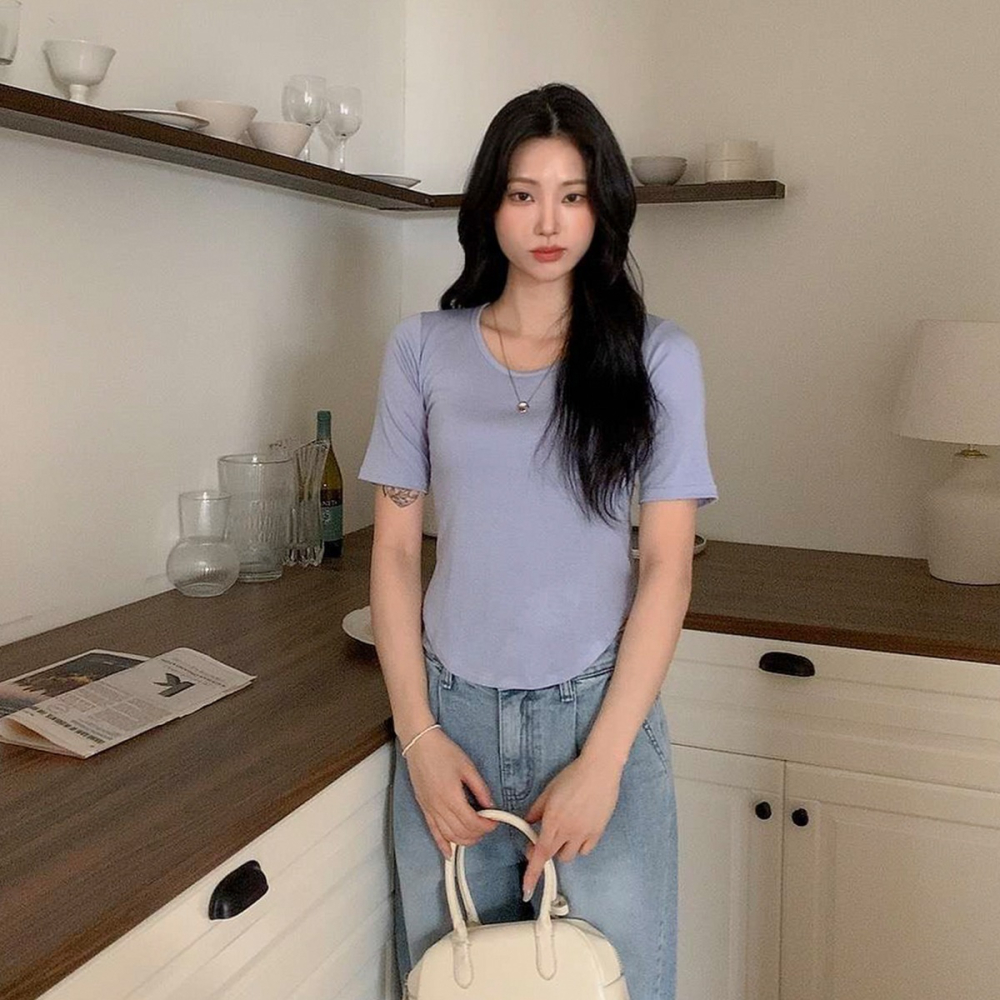 VENUSY｜正韓🇰🇷 - 𝟱色☻ 韓國女裝｜圓擺短版T恤 韓國T恤-細節圖2