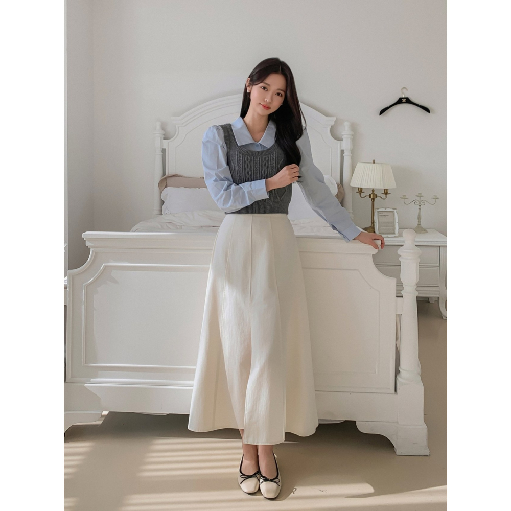 VENUSY｜正韓🇰🇷 - 韓國女裝｜純棉前開衩A字長裙-細節圖4