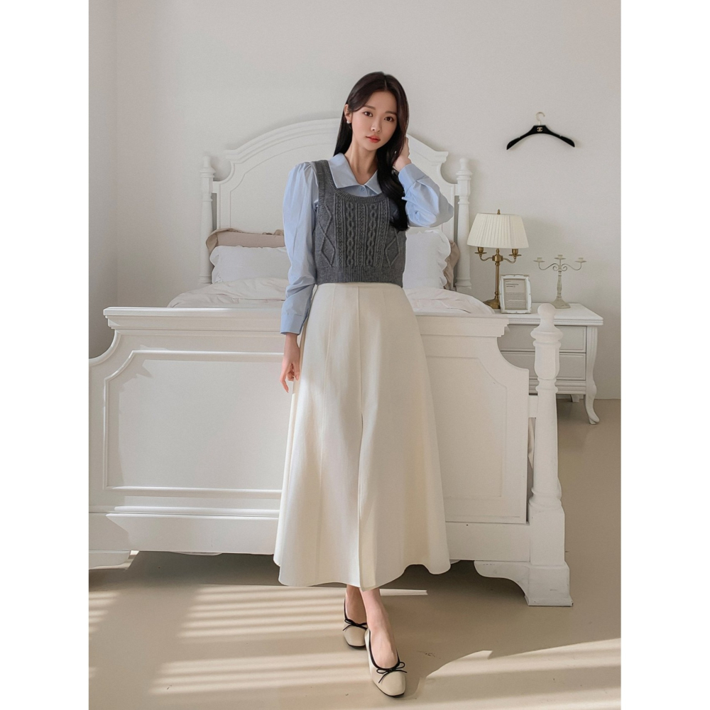 VENUSY｜正韓🇰🇷 - 韓國女裝｜純棉前開衩A字長裙-細節圖6