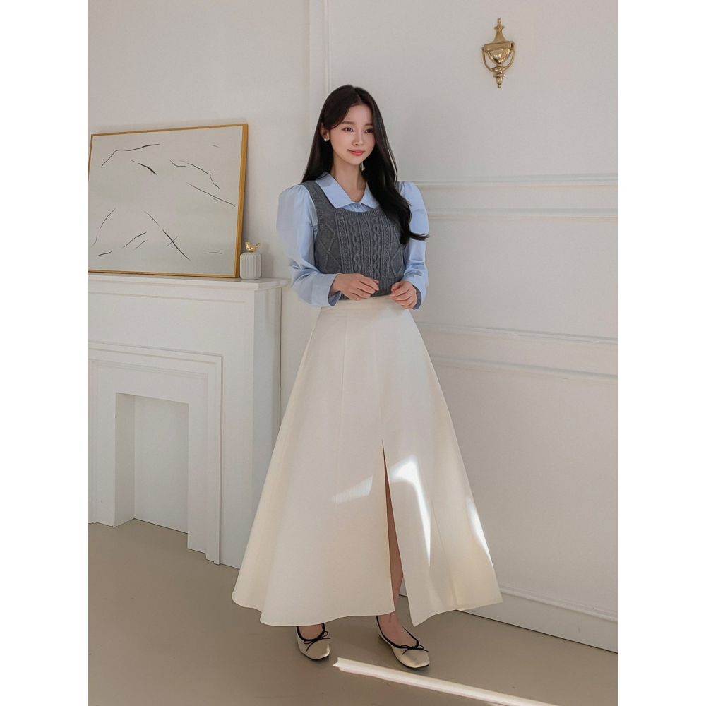 VENUSY｜正韓🇰🇷 - 韓國女裝｜純棉前開衩A字長裙-細節圖8