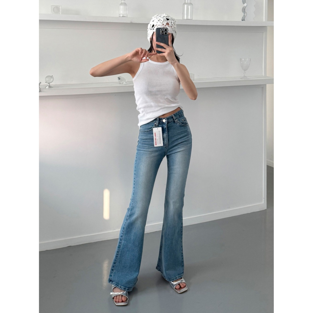 VENUSY｜正韓🇰🇷 - 韓國女裝｜棉質彈性修身喇叭牛仔褲 韓國牛仔褲-細節圖2