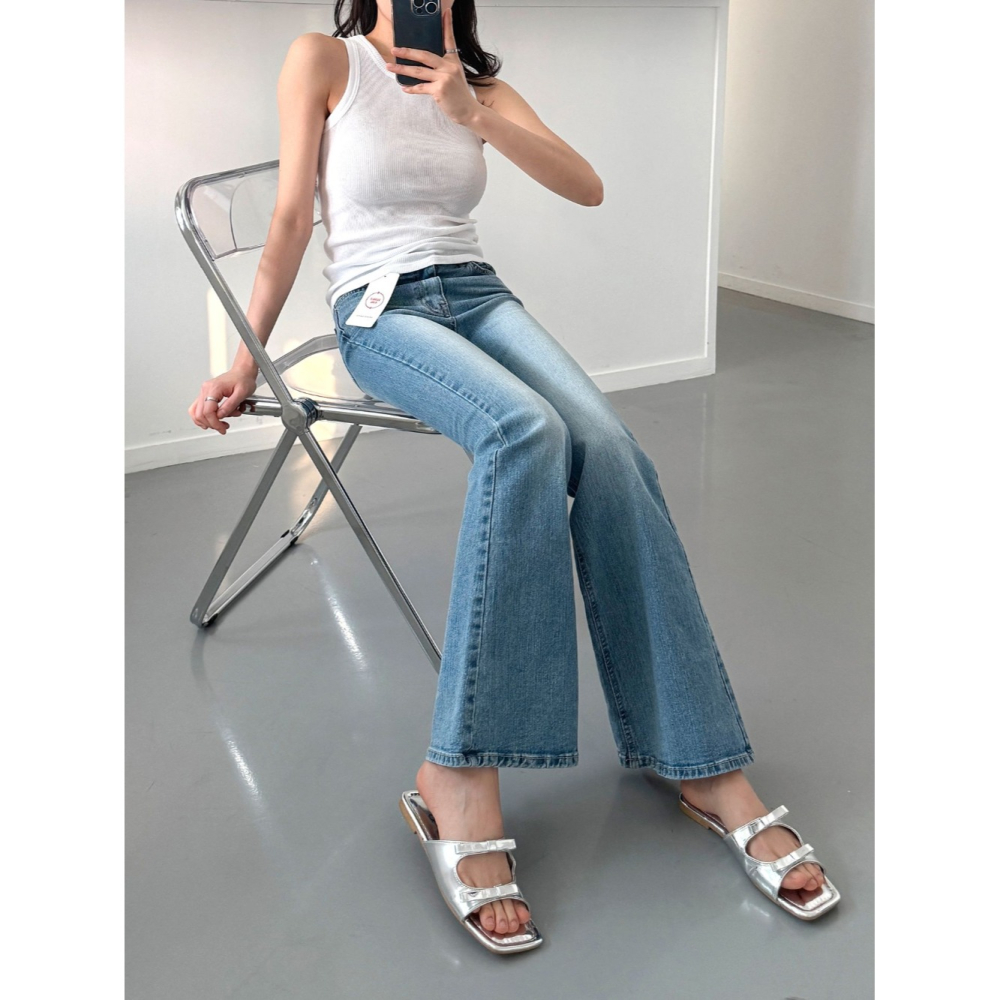 VENUSY｜正韓🇰🇷 - 韓國女裝｜棉質彈性修身喇叭牛仔褲 韓國牛仔褲-細節圖4