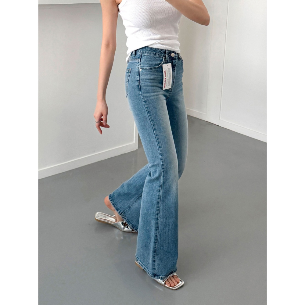 VENUSY｜正韓🇰🇷 - 韓國女裝｜棉質彈性修身喇叭牛仔褲 韓國牛仔褲-細節圖5