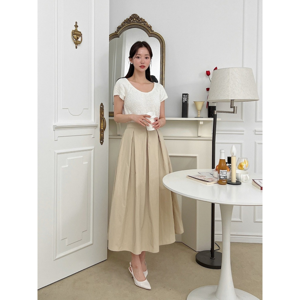 [現貨+預購] VENUSY｜正韓🇰🇷 - 赫本風♘ 韓國女裝｜褶皺尼龍口袋長裙-細節圖2