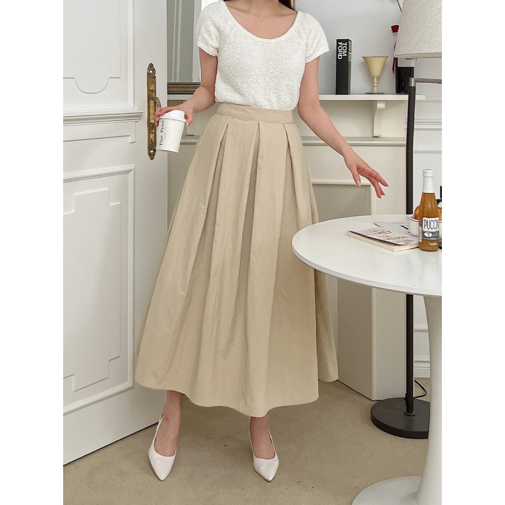 [現貨+預購] VENUSY｜正韓🇰🇷 - 赫本風♘ 韓國女裝｜褶皺尼龍口袋長裙-細節圖3