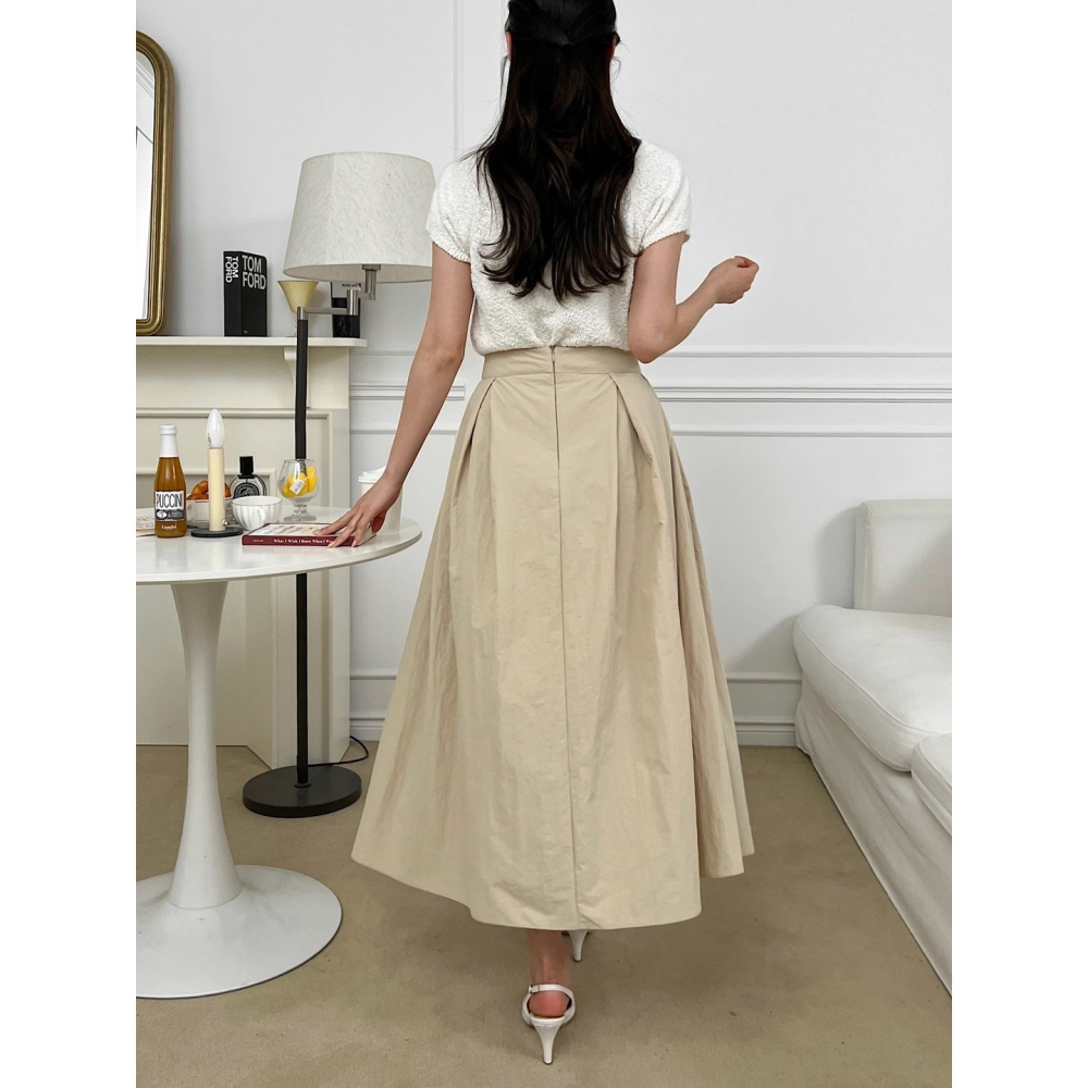 [現貨+預購] VENUSY｜正韓🇰🇷 - 赫本風♘ 韓國女裝｜褶皺尼龍口袋長裙-細節圖5