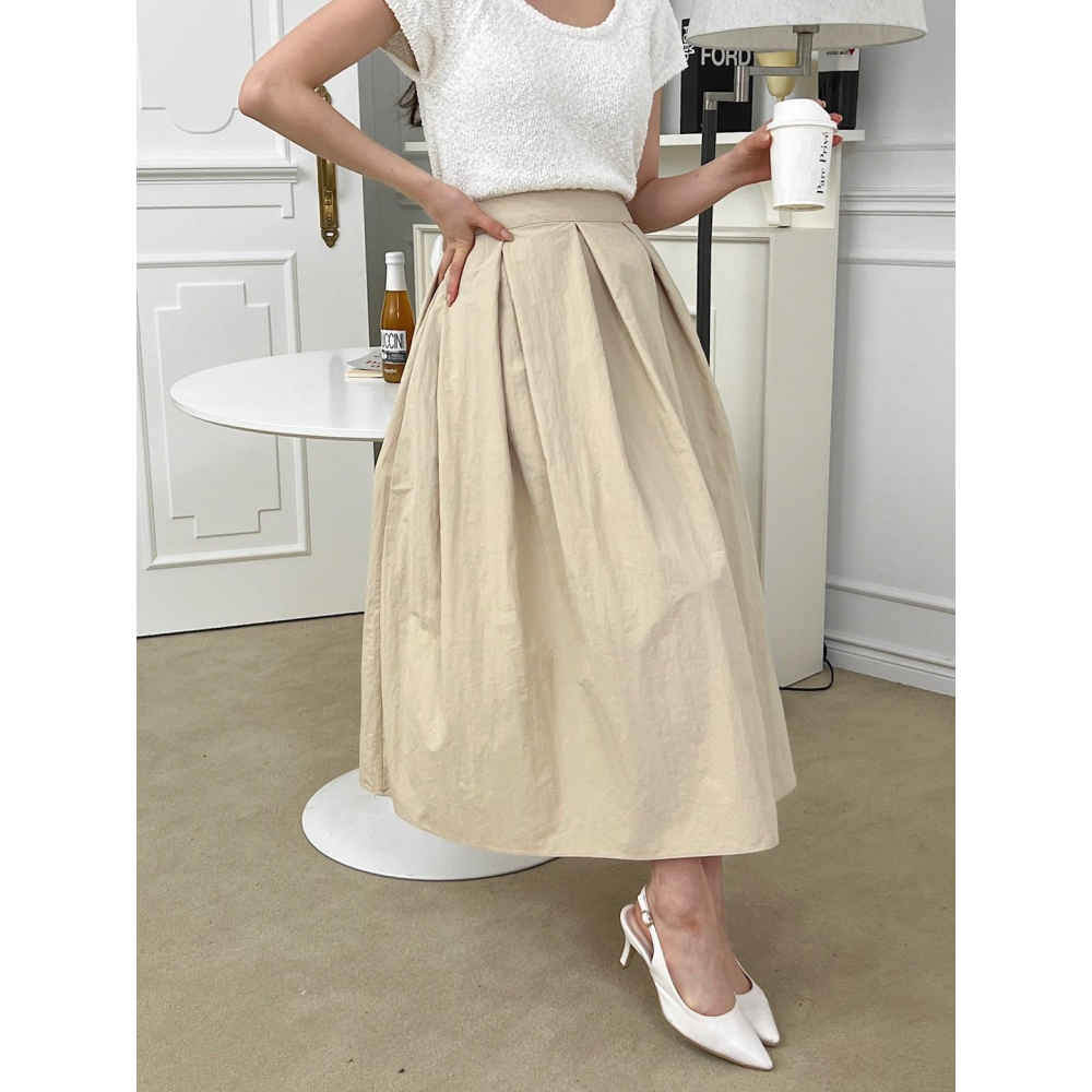 [現貨+預購] VENUSY｜正韓🇰🇷 - 赫本風♘ 韓國女裝｜褶皺尼龍口袋長裙-細節圖6