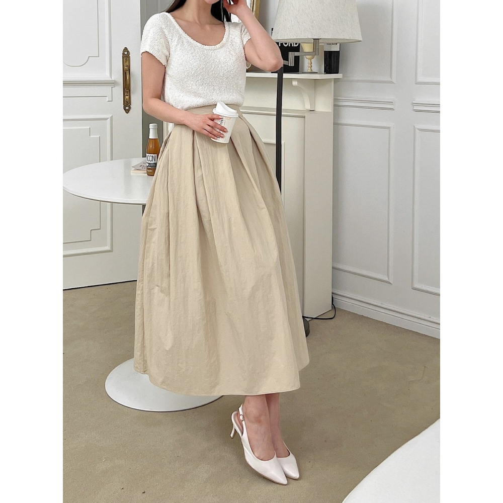 [現貨+預購] VENUSY｜正韓🇰🇷 - 赫本風♘ 韓國女裝｜褶皺尼龍口袋長裙-細節圖7