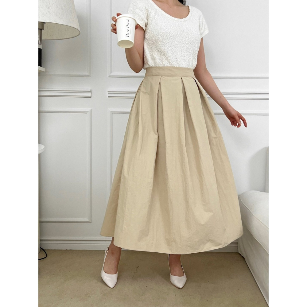 [現貨+預購] VENUSY｜正韓🇰🇷 - 赫本風♘ 韓國女裝｜褶皺尼龍口袋長裙-細節圖8