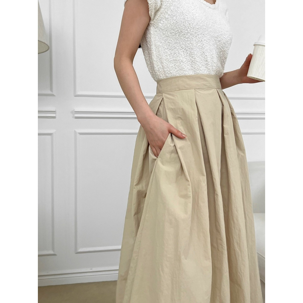 [現貨+預購] VENUSY｜正韓🇰🇷 - 赫本風♘ 韓國女裝｜褶皺尼龍口袋長裙-細節圖11