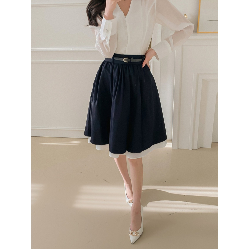 VENUSY｜正韓🇰🇷 - 韓國女裝｜Y2K疊層中長裙 附腰帶-細節圖5