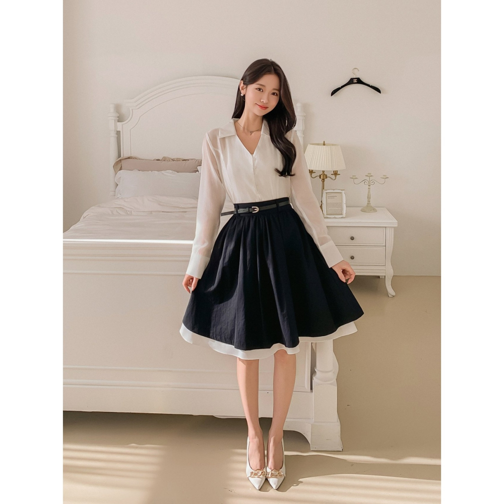 VENUSY｜正韓🇰🇷 - 韓國女裝｜Y2K疊層中長裙 附腰帶-細節圖10