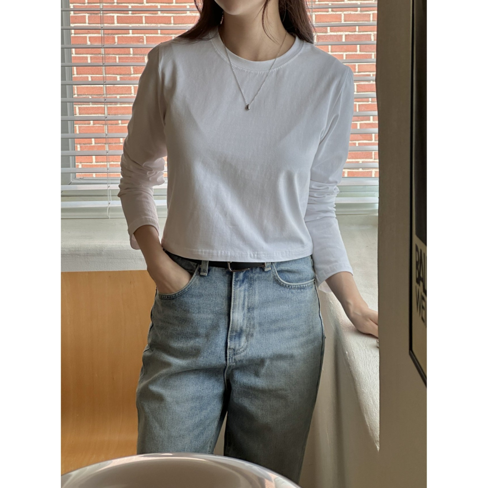 [現貨+預購] VENUSY｜正韓🇰🇷 - 優質𝟗𝟓%棉❆ 韓國女裝｜棉質短版長袖T恤 韓國T恤-細節圖3