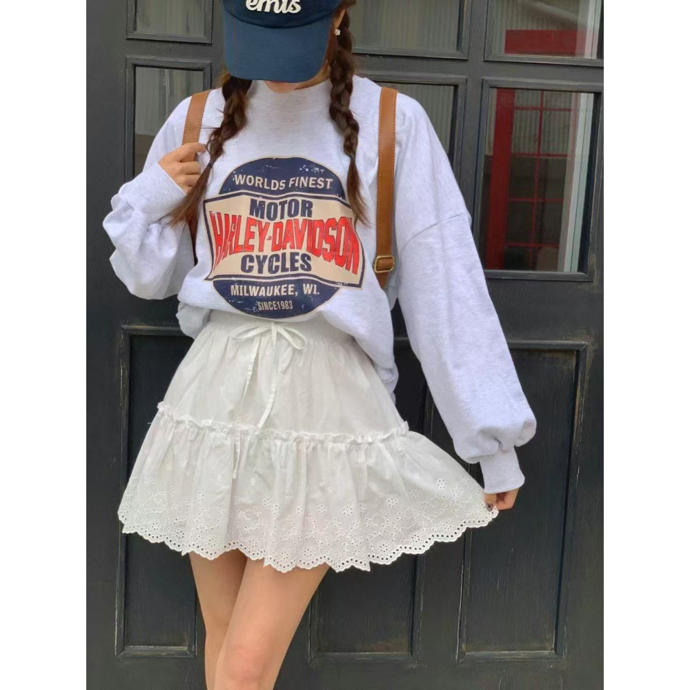 VENUSY｜正韓🇰🇷 - 小清新感❀ 韓國女裝｜純棉蕾絲鏤空褶皺短裙-細節圖5