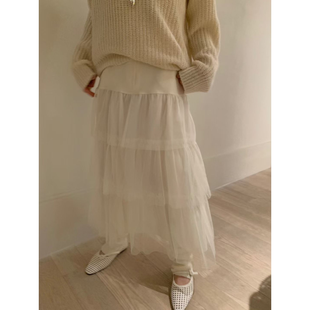 ᴠᴇɴᴜsʏ｜正韓🇰🇷 - poster ♡ 韓國熱門設計師｜Kelly馬海毛針織衫 多層次褶邊紗裙-細節圖3