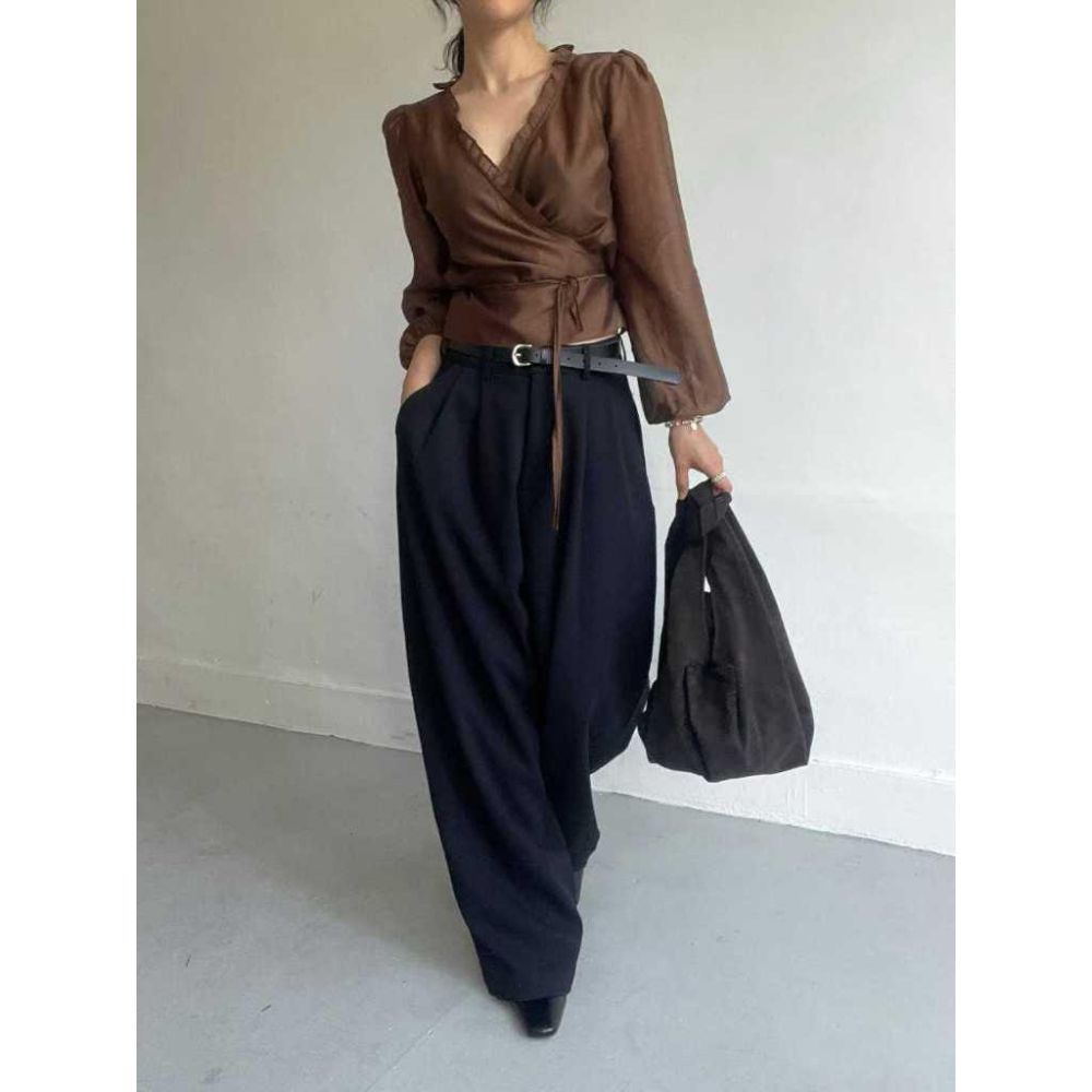 【垂墜感極佳】VENUSY｜正韓🇰🇷 - 韓國女裝｜褶皺寬鬆長款西褲-細節圖4