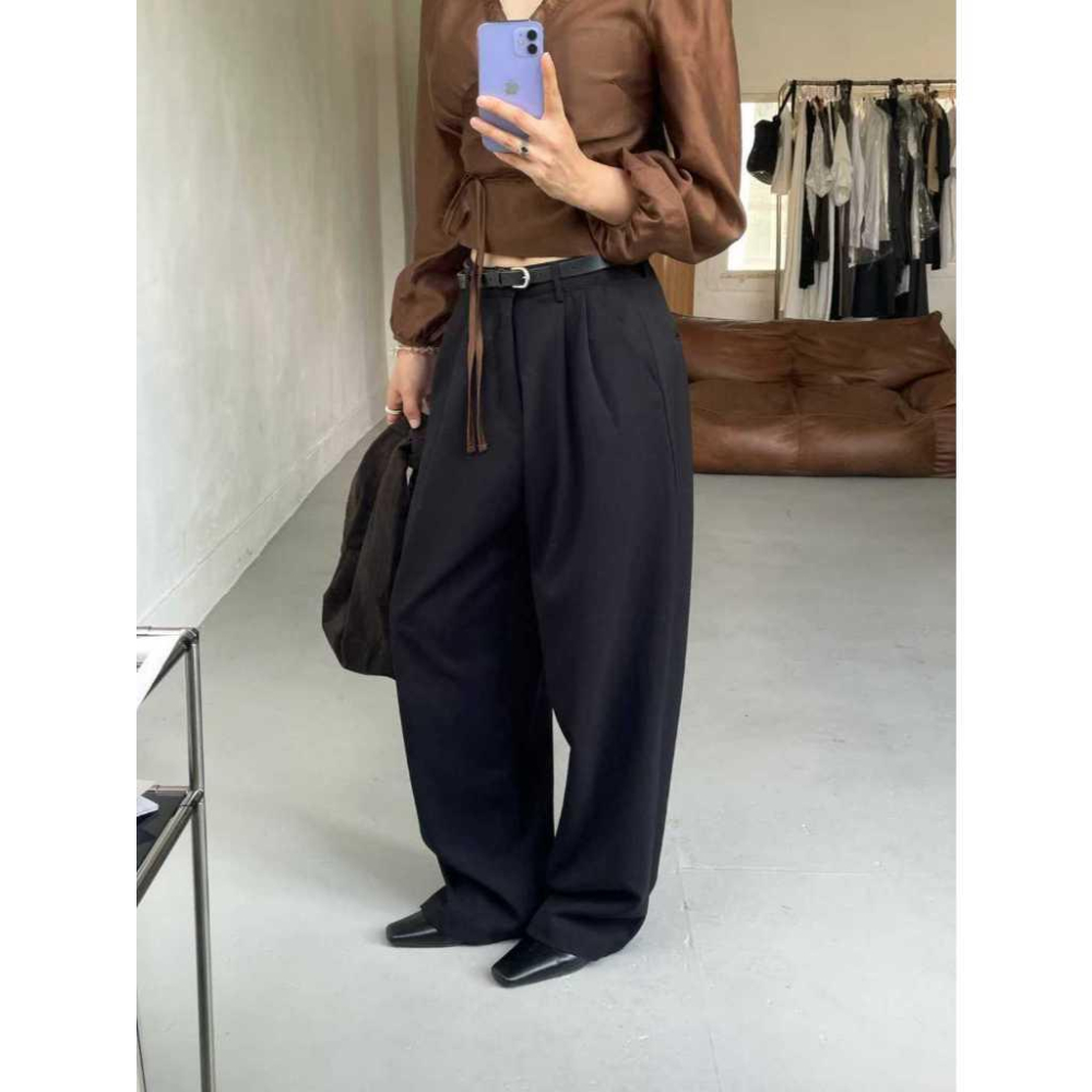 【垂墜感極佳】VENUSY｜正韓🇰🇷 - 韓國女裝｜褶皺寬鬆長款西褲-細節圖6