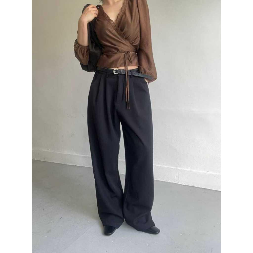 【垂墜感極佳】VENUSY｜正韓🇰🇷 - 韓國女裝｜褶皺寬鬆長款西褲-細節圖7