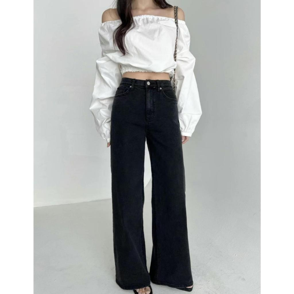 【爆紅回歸】VENUSY｜正韓🇰🇷 - 韓國女裝｜黑色隱藏束帶高腰彈力牛仔褲 韓國牛仔褲-細節圖3