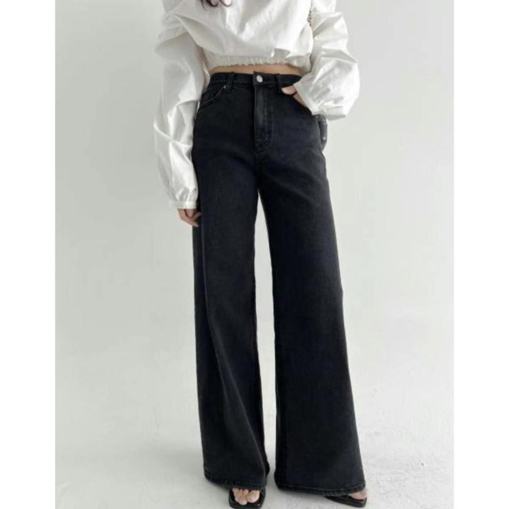 【爆紅回歸】VENUSY｜正韓🇰🇷 - 韓國女裝｜黑色隱藏束帶高腰彈力牛仔褲 韓國牛仔褲-細節圖4