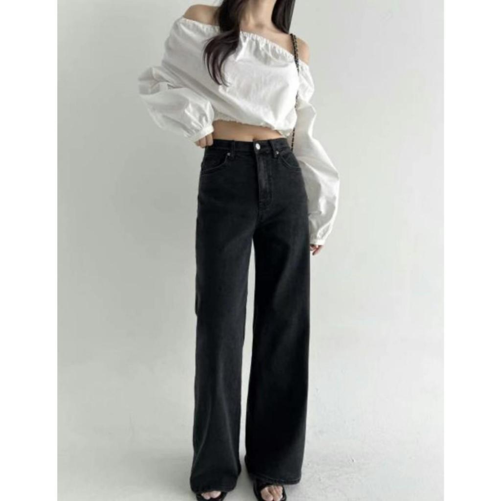 【爆紅回歸】VENUSY｜正韓🇰🇷 - 韓國女裝｜黑色隱藏束帶高腰彈力牛仔褲 韓國牛仔褲-細節圖5