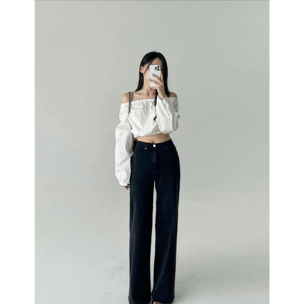 【爆紅回歸】VENUSY｜正韓🇰🇷 - 韓國女裝｜黑色隱藏束帶高腰彈力牛仔褲 韓國牛仔褲-細節圖9