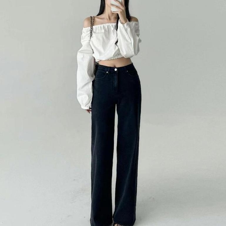 【爆紅回歸】VENUSY｜正韓🇰🇷 - 韓國女裝｜黑色隱藏束帶高腰彈力牛仔褲 韓國牛仔褲-細節圖10