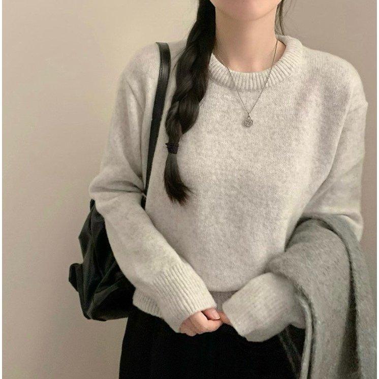 【溫柔紫】冬日必備✔ VENUSY｜正韓🇰🇷 - 韓國女裝｜波波羊毛圓領長袖針織衫-細節圖3