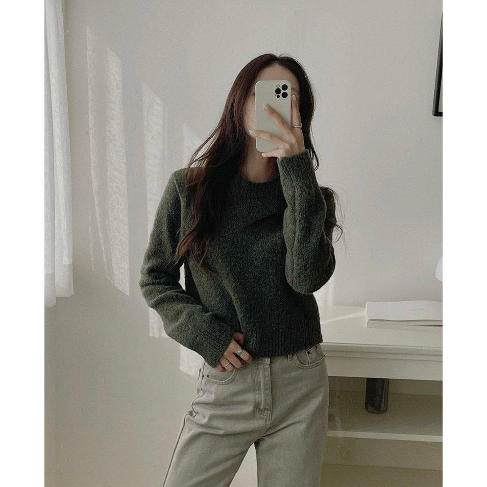 【溫暖質感羊毛】VENUSY｜正韓🇰🇷 - 韓國女裝｜羊毛中領短版毛衣-細節圖4