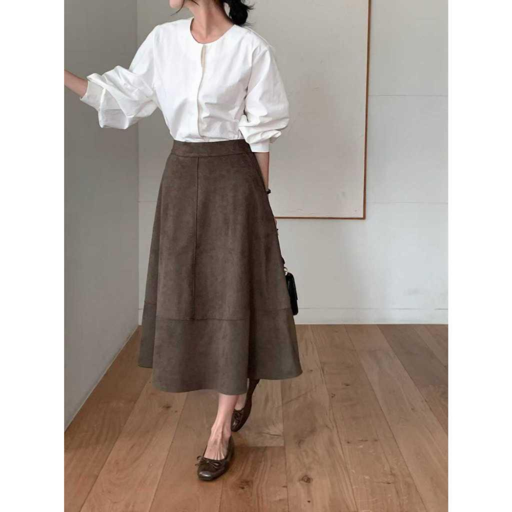 【高質感】VENUSY｜正韓🇰🇷 - 韓國女裝｜波紋絨面高腰彈力長裙-細節圖2