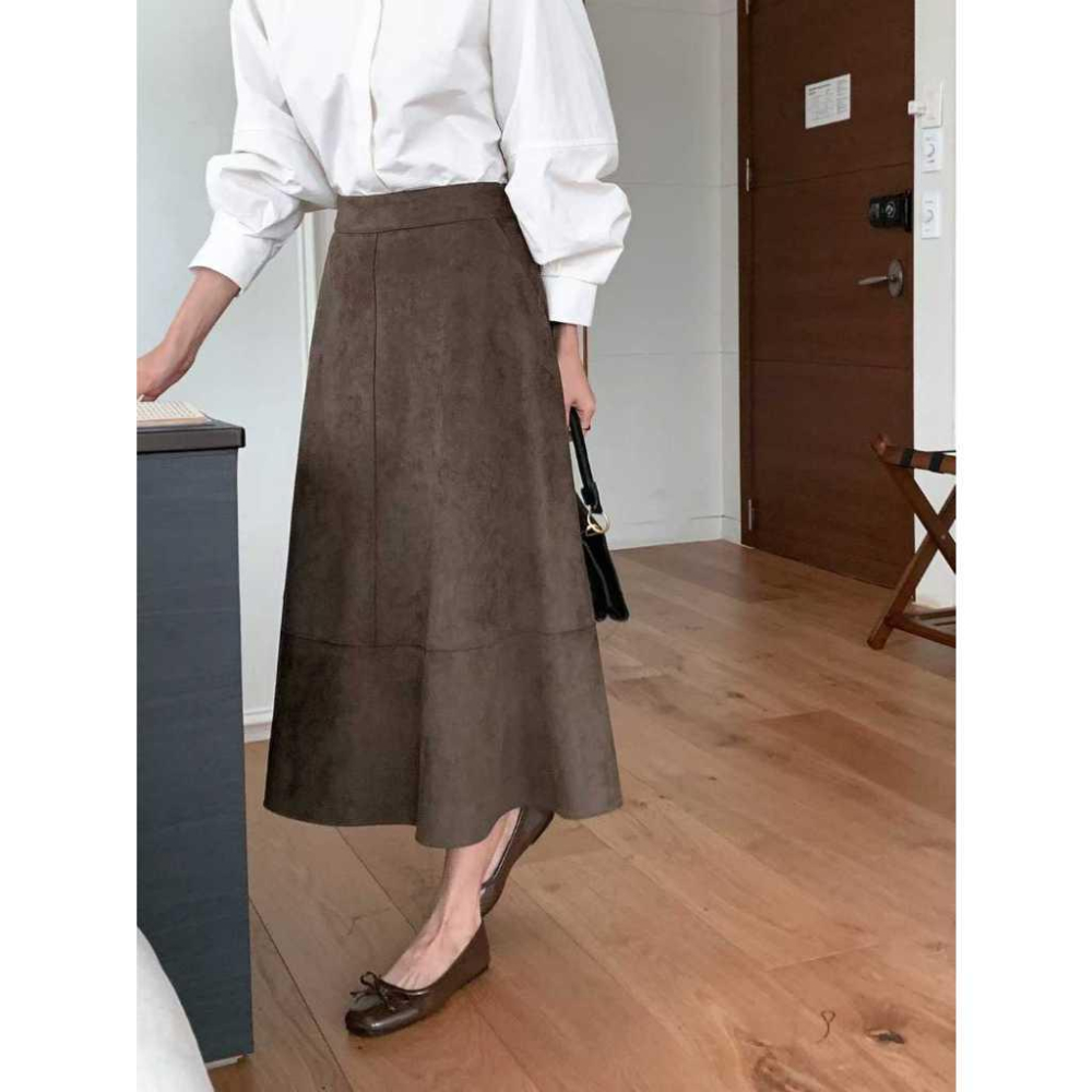 【高質感】VENUSY｜正韓🇰🇷 - 韓國女裝｜波紋絨面高腰彈力長裙-細節圖3