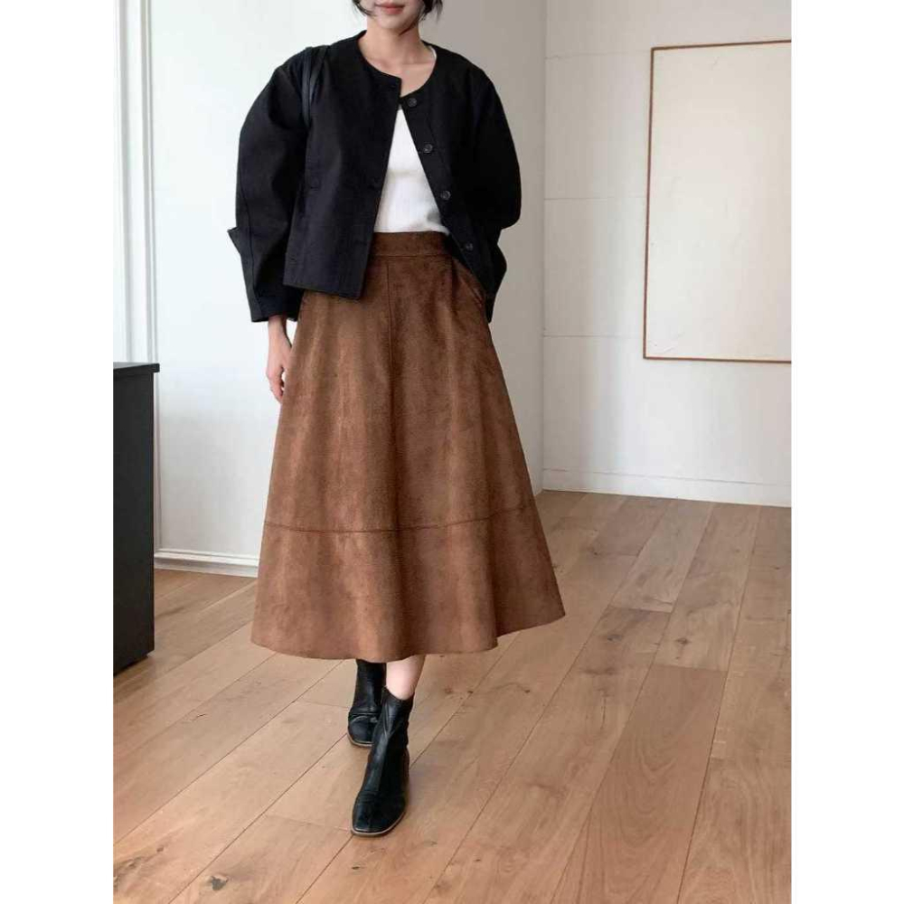 【高質感】VENUSY｜正韓🇰🇷 - 韓國女裝｜波紋絨面高腰彈力長裙-細節圖5