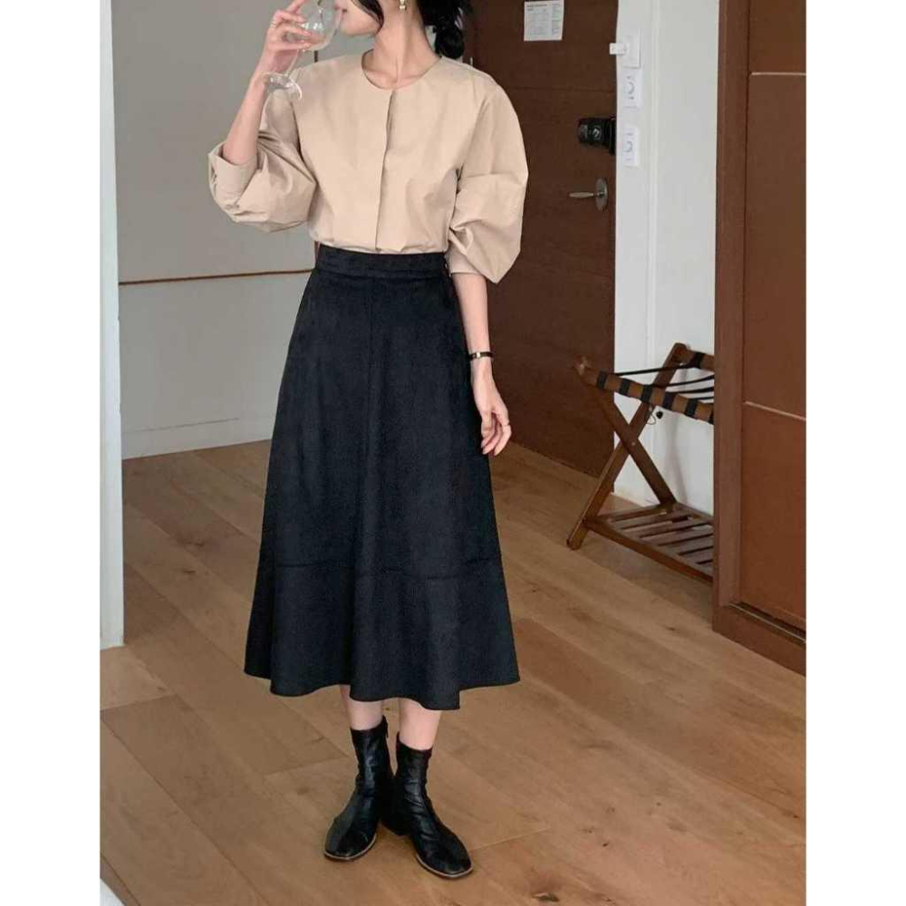 【高質感】VENUSY｜正韓🇰🇷 - 韓國女裝｜波紋絨面高腰彈力長裙-細節圖7