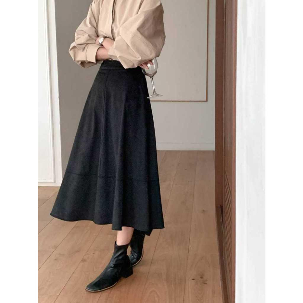 【高質感】VENUSY｜正韓🇰🇷 - 韓國女裝｜波紋絨面高腰彈力長裙-細節圖8