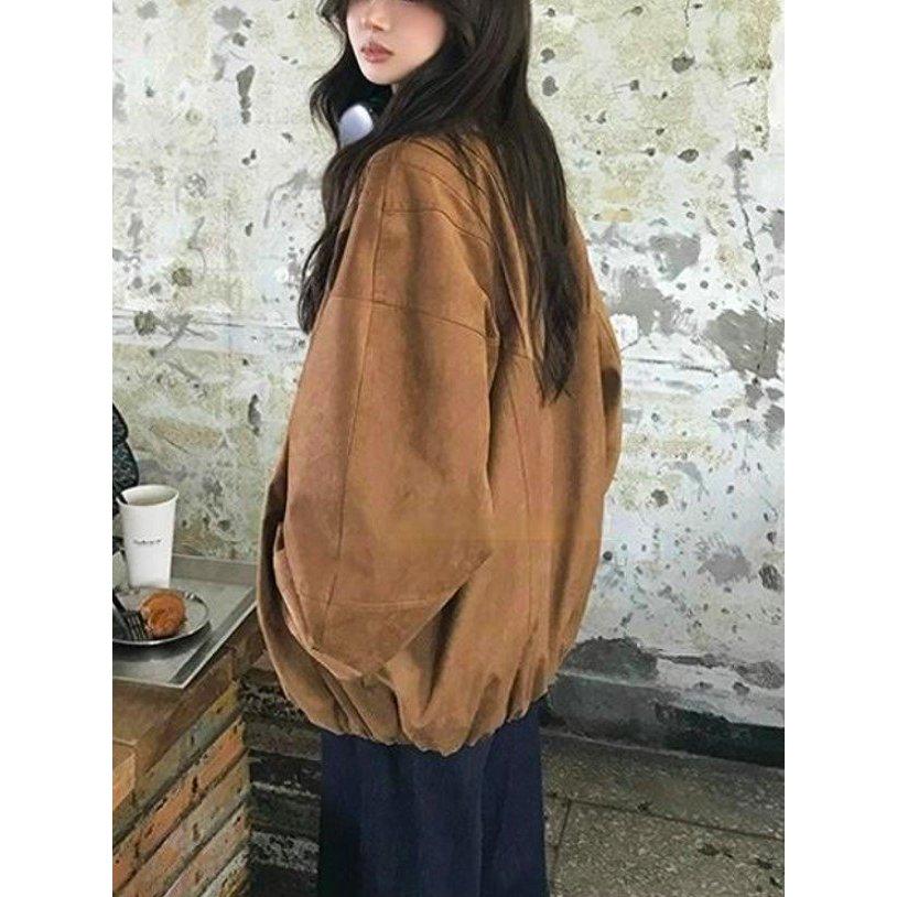 VENUSY｜正韓🇰🇷 - 韓國女裝｜後線條寬鬆麂皮夾克-細節圖3