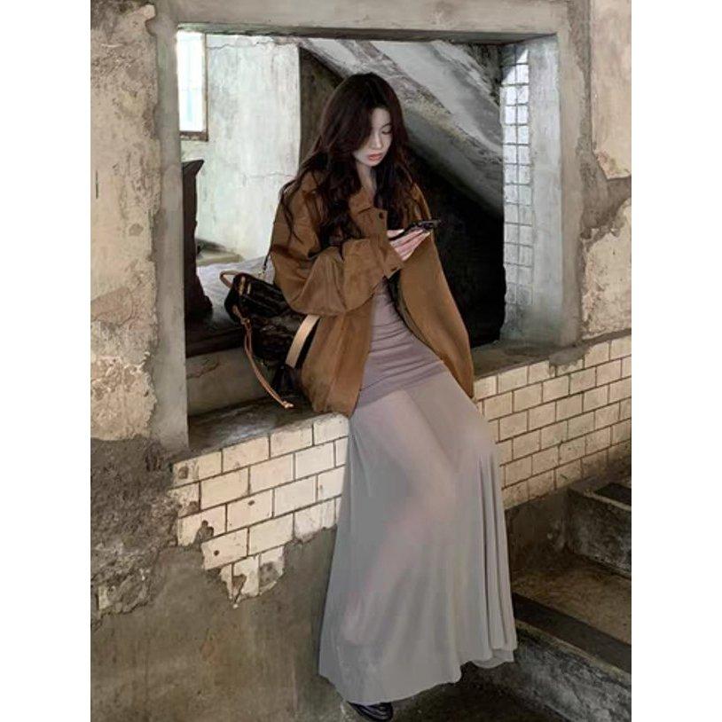 VENUSY｜正韓🇰🇷 - 韓國女裝｜後線條寬鬆麂皮夾克-細節圖5