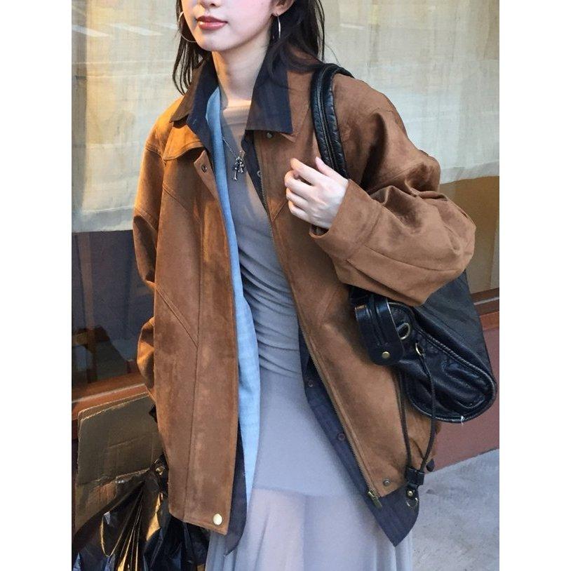 VENUSY｜正韓🇰🇷 - 韓國女裝｜後線條寬鬆麂皮夾克-細節圖6