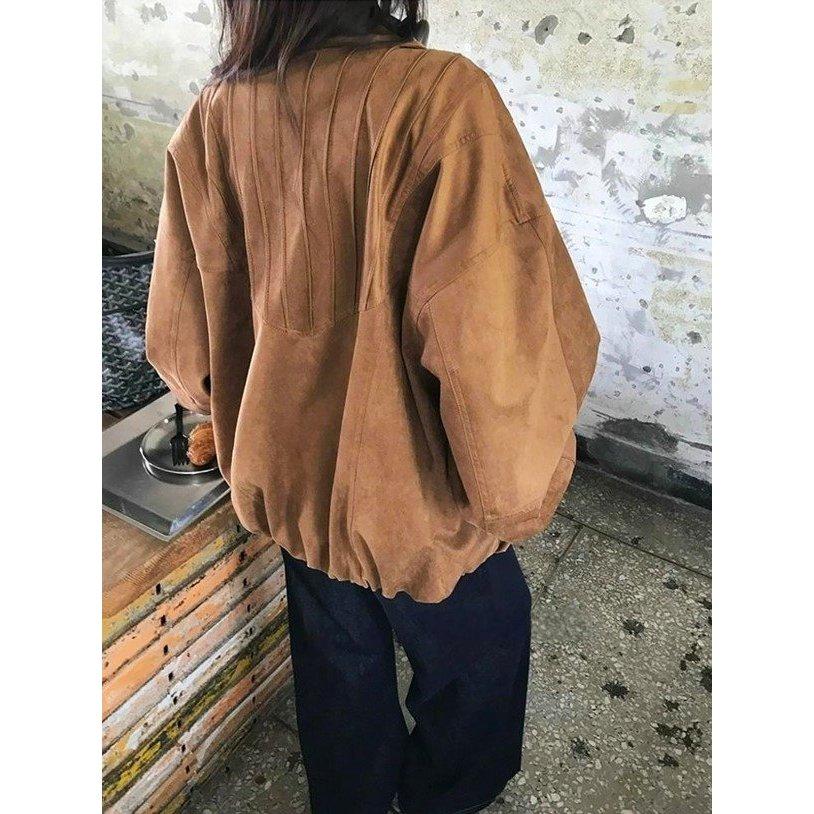 VENUSY｜正韓🇰🇷 - 韓國女裝｜後線條寬鬆麂皮夾克-細節圖8