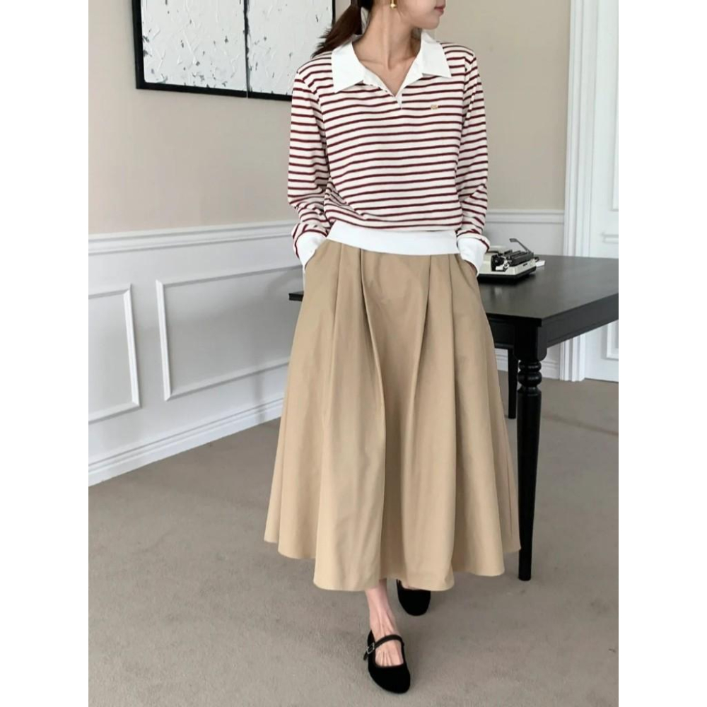 【25＇ 秋冬新品】ᴠɴ｜正韓🇰🇷 - 韓國女裝｜俏皮法式條紋翻領T恤 韓國T恤-細節圖3