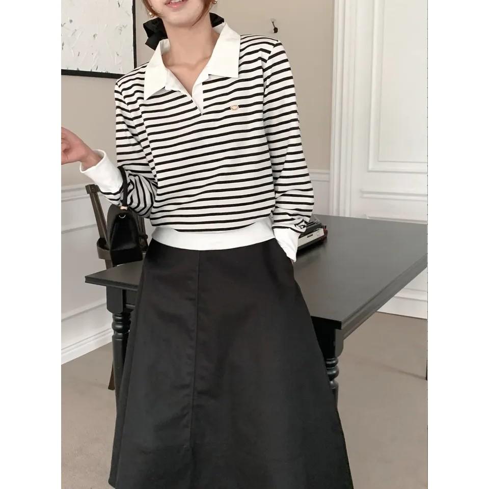 【25＇ 秋冬新品】ᴠɴ｜正韓🇰🇷 - 韓國女裝｜俏皮法式條紋翻領T恤 韓國T恤-細節圖8